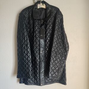 DGC Leather And Fur Lamb Leather Quilted Zip Jacket Over Coat